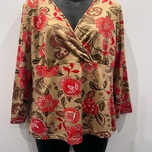 Floral Top - Red and Tan